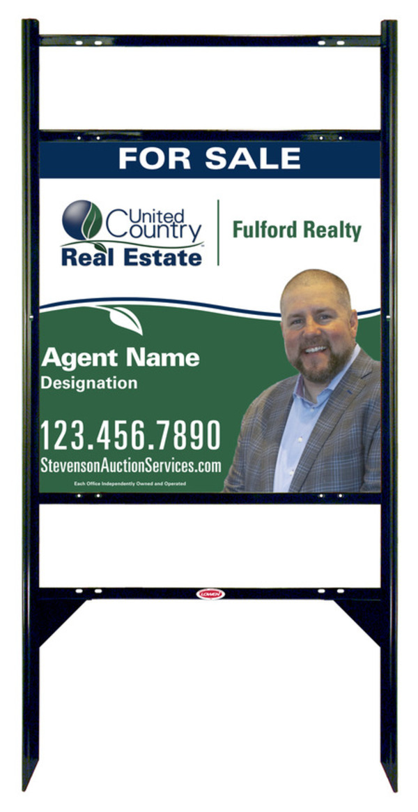 United Country Real Estate Angle Iron Frame w/ Two Rider Inserts and Photo Sign Panel Unit, 24"h x 24"w, Steel