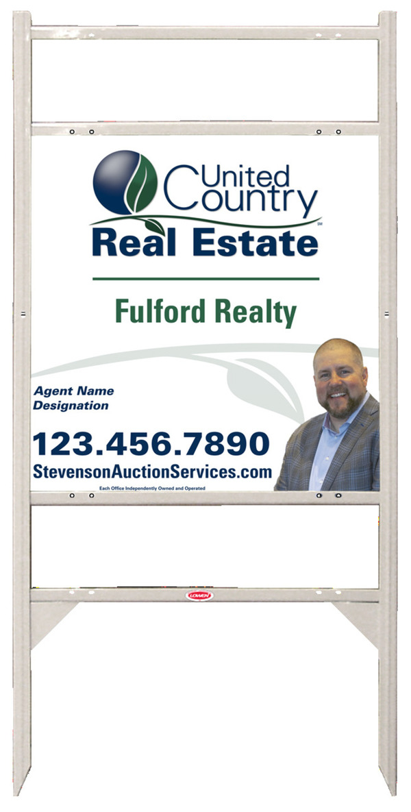 United Country Real Estate Angle Iron Frame w/ Two Rider Inserts and Photo Sign Panel Unit, 24"h x 24"w, Steel