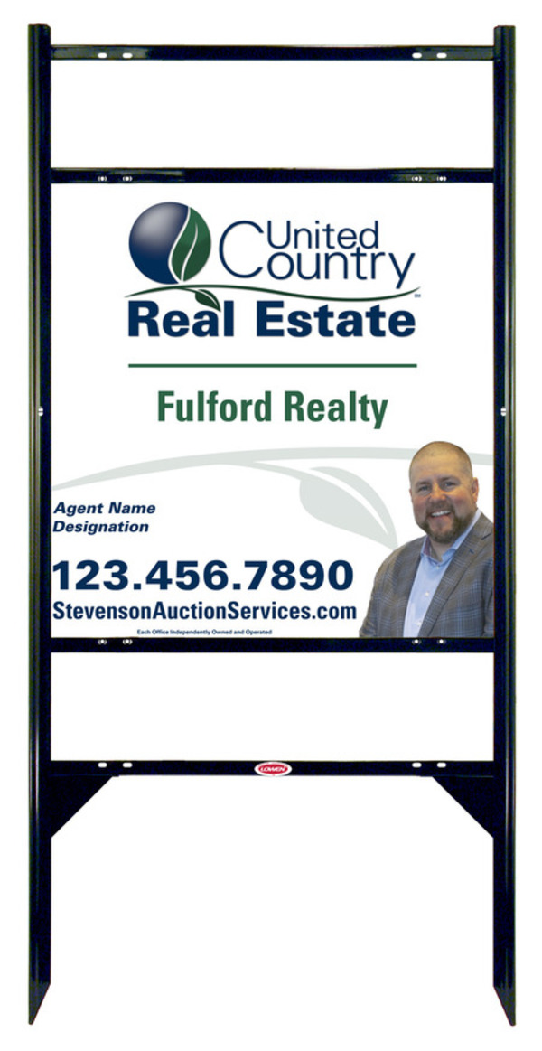 United Country Real Estate Angle Iron Frame w/ Two Rider Inserts and Photo Sign Panel Unit, 24"h x 24"w, Steel