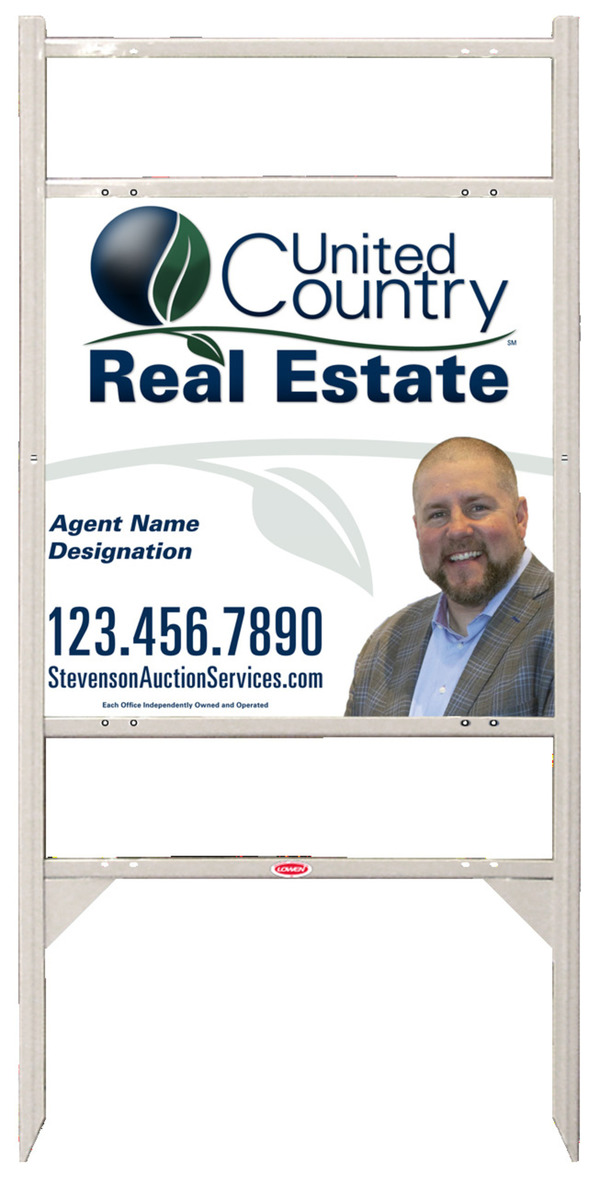 United Country Real Estate Angle Iron Frame w/ Two Rider Inserts and Photo Sign Panel Unit, 24"h x 24"w, Steel