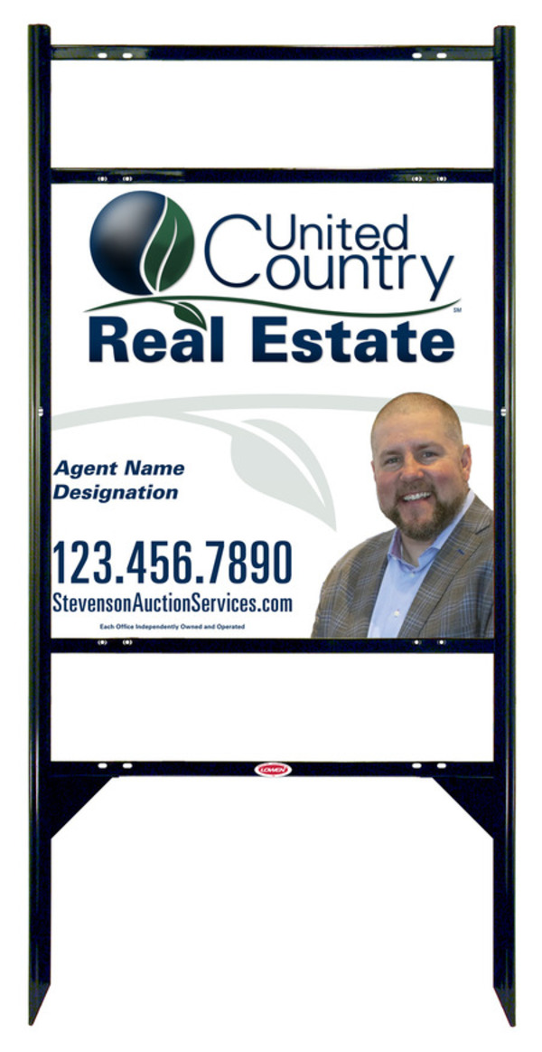 United Country Real Estate Angle Iron Frame w/ Two Rider Inserts and Photo Sign Panel Unit, 24"h x 24"w, Steel