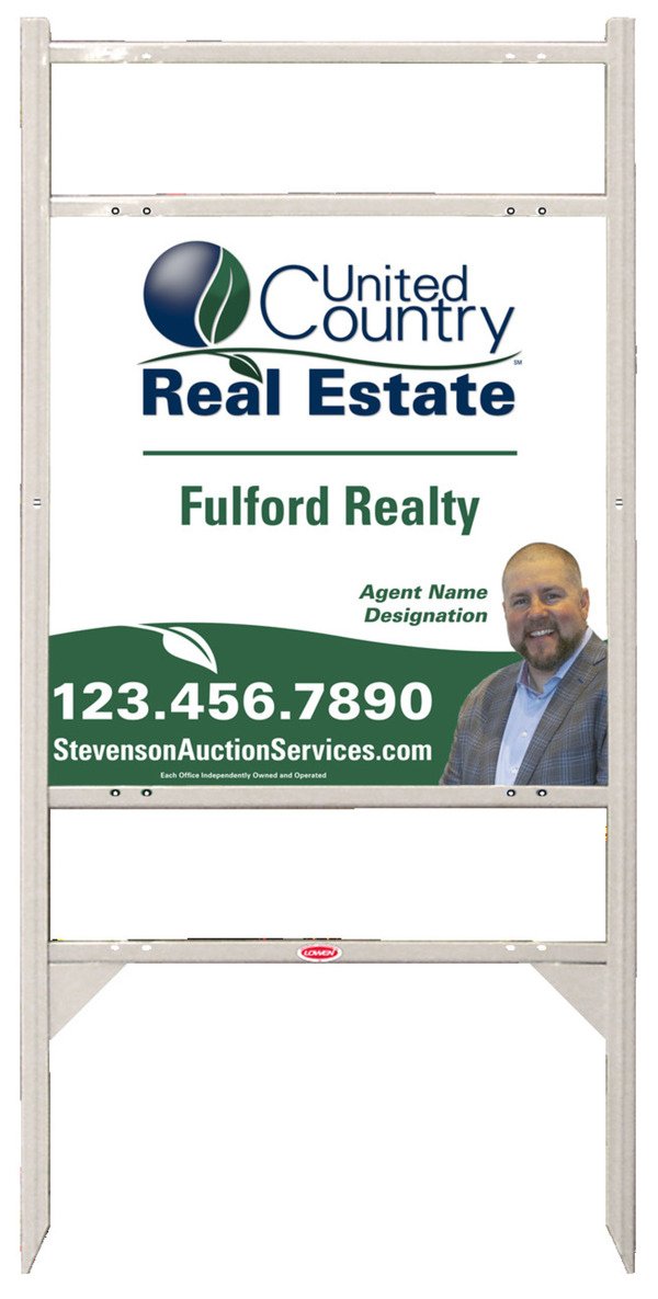 United Country Real Estate Angle Iron Frame w/ Two Rider Inserts and Photo Sign Panel Unit, 24"h x 24"w, Steel