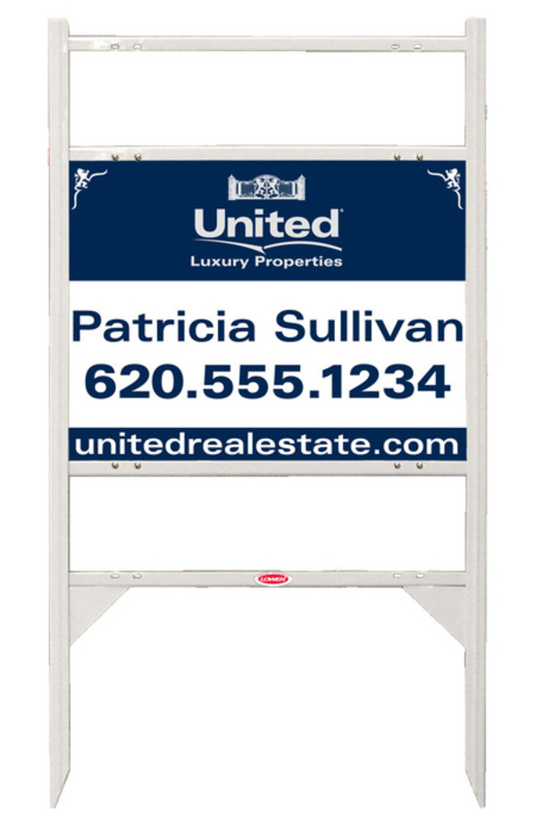 Real Estate Luxury Properties Agent Angle Iron Sign Frame And Panel Unit With Two Rider Inserts, 24GA Steel 18"H X 24"W