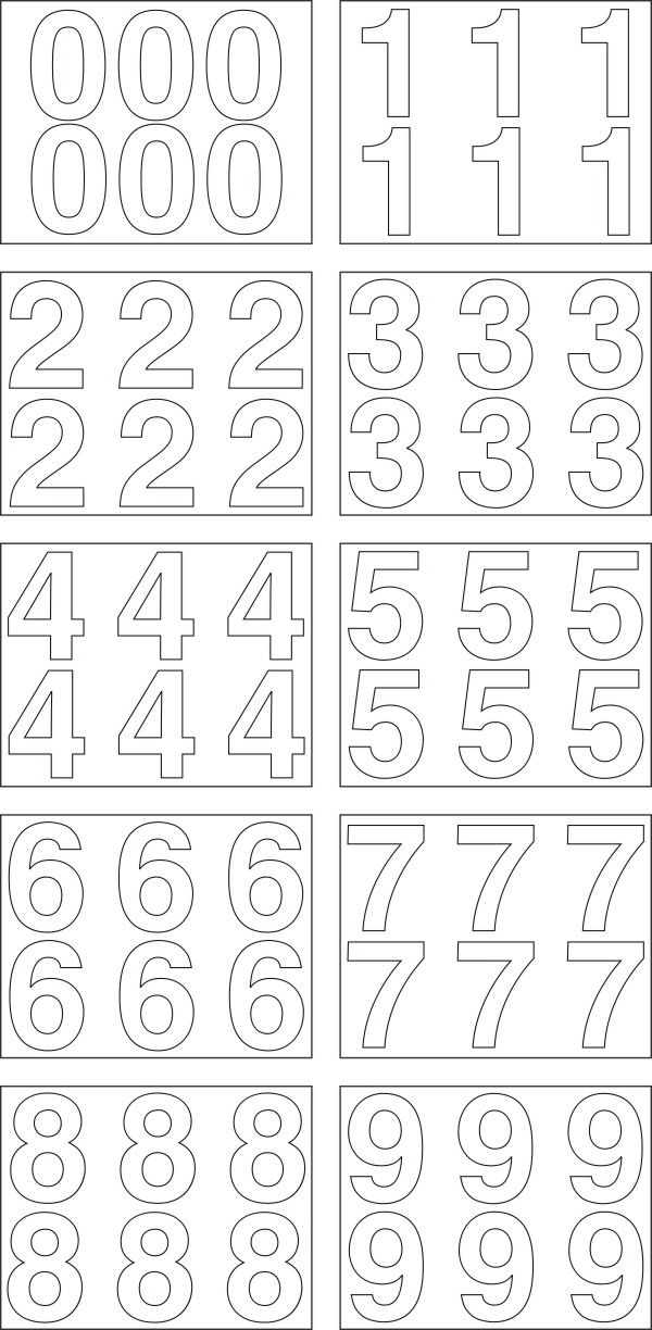 Vinyl Number Decal, 4 White - 6 PER SHEET