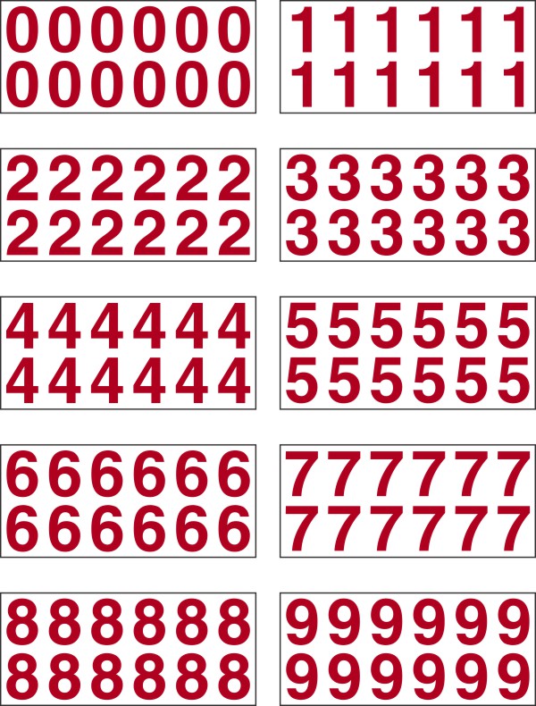 Vinyl Number Decal, 2 Red - 12 PER SHEET