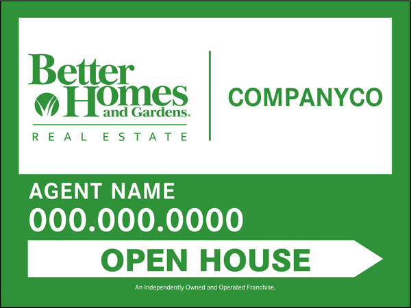open house agent sign panel, 4mm corrugated plastic 18h x 24w