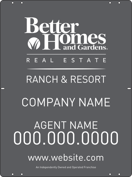 Ranch and Resort real estate agent sign panel, 24 GA steel 24h x 18w