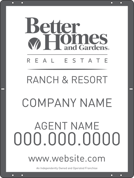 Ranch and Resort real estate agent sign panel, 24 GA steel 24h x 18w