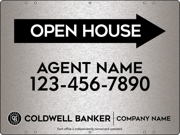 Directional Agent Open House Sign Panel, 18h x 24w, 3MM Brushed Aluminum Composite