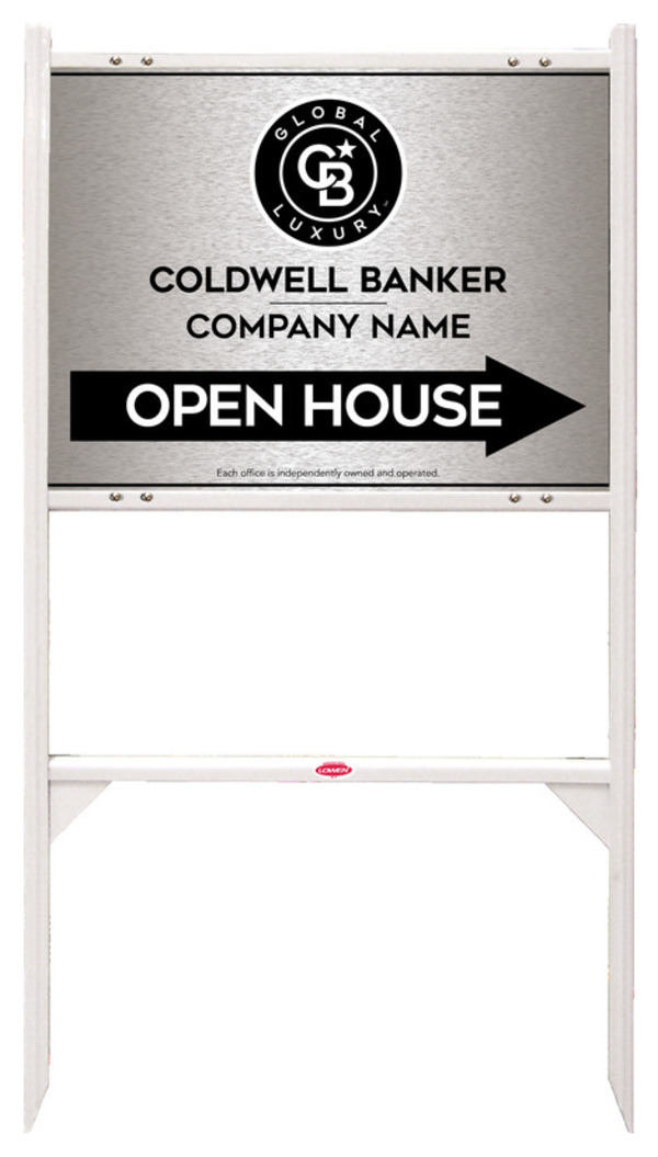 Angle Iron Frame and Office Open House Sign Panel Unit, 18h x 24w, Brushed Aluminum Composite