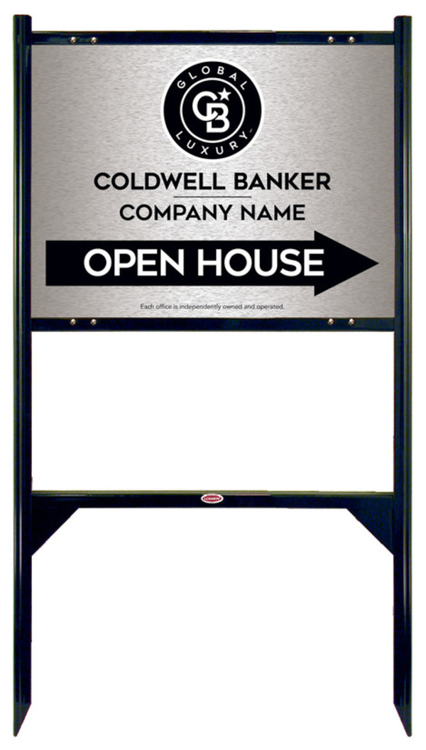 Angle Iron Frame and Office Open House Sign Panel Unit, 18h x 24w, Brushed Aluminum Composite