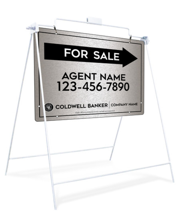 Swinging A-Frame and Agent For Sale Sign Panel Unit, 18h x 24w, Brushed Aluminum Composite