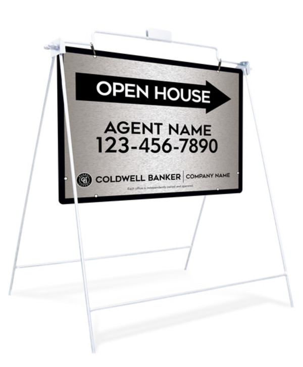 Swinging A-Frame and Agent Open House Sign Panel Unit, 18h x 24w, Brushed Aluminum Composite