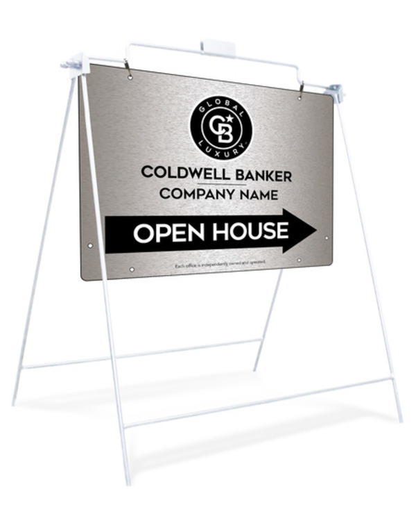 Swinging A-Frame and Office Open House Sign Panel Unit, 18h x 24w, Brushed Aluminum Composite