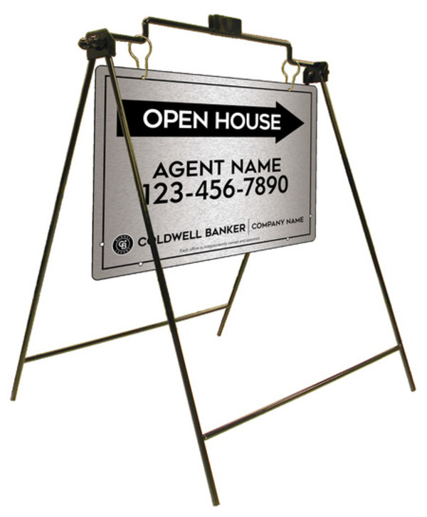 Swinging A-Frame and Agent Open House Sign Panel Unit, 18h x 24w, Brushed Aluminum Composite