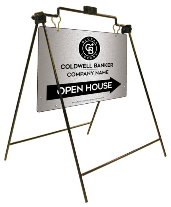 Swinging A-Frame and Office Open House Sign Panel Unit, 18h x 24w, Brushed Aluminum Composite