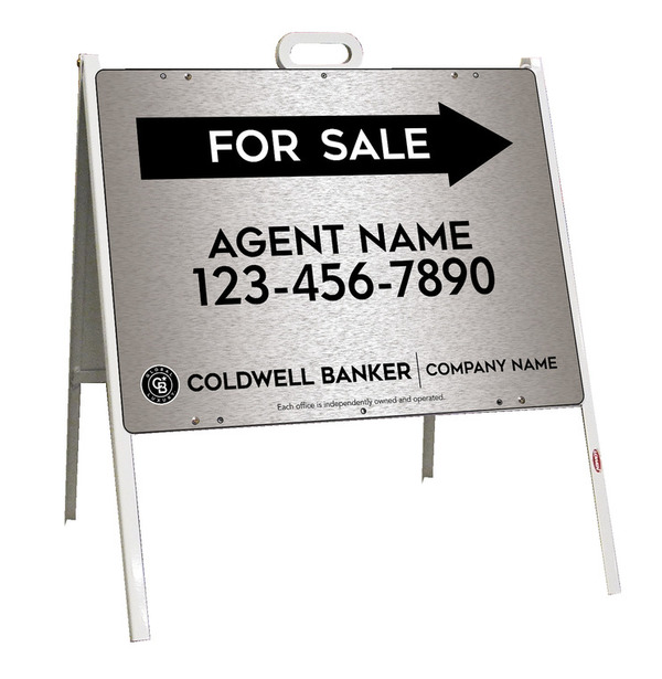 A-Frame and Agent For Sale Sign Panel Unit, 18h x 24w, Brushed Aluminum Composite