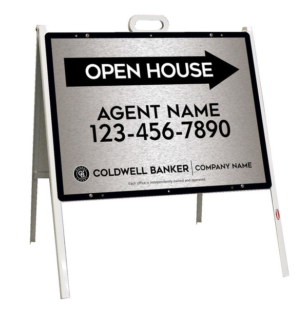 A-Frame and Agent Open House Sign Panel Unit, 18h x 24w, Brushed Aluminum Composite