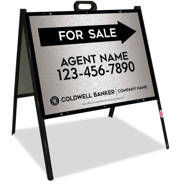 A-Frame and Agent For Sale Sign Panel Unit, 18h x 24w, Brushed Aluminum Composite