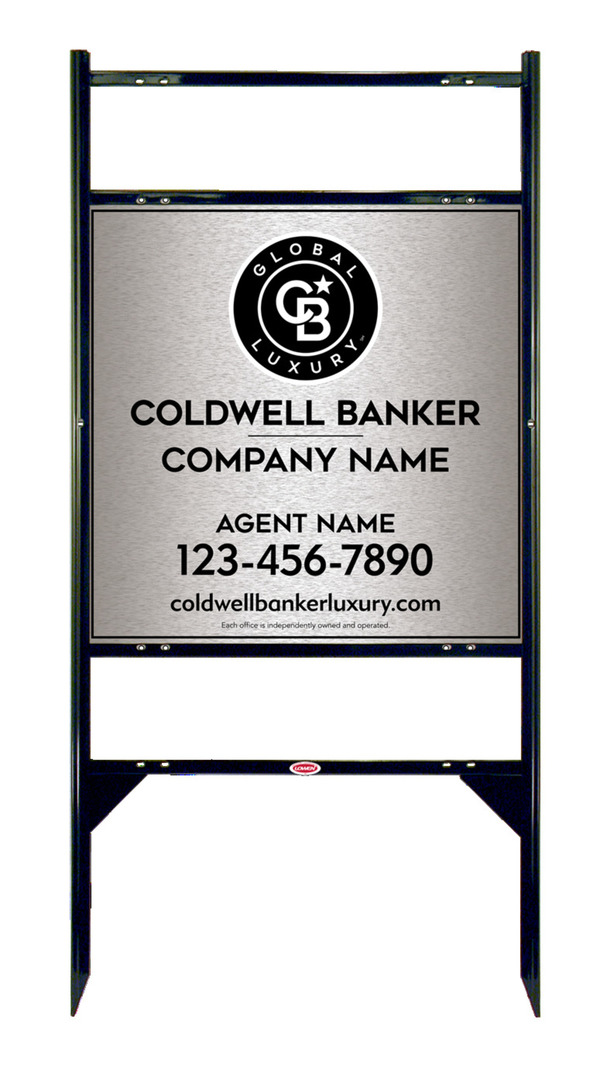 Angle Iron Frame w 2 Rider Inserts and Agent Sign Panel Unit, 24h x 24w, Brushed Aluminum Composite