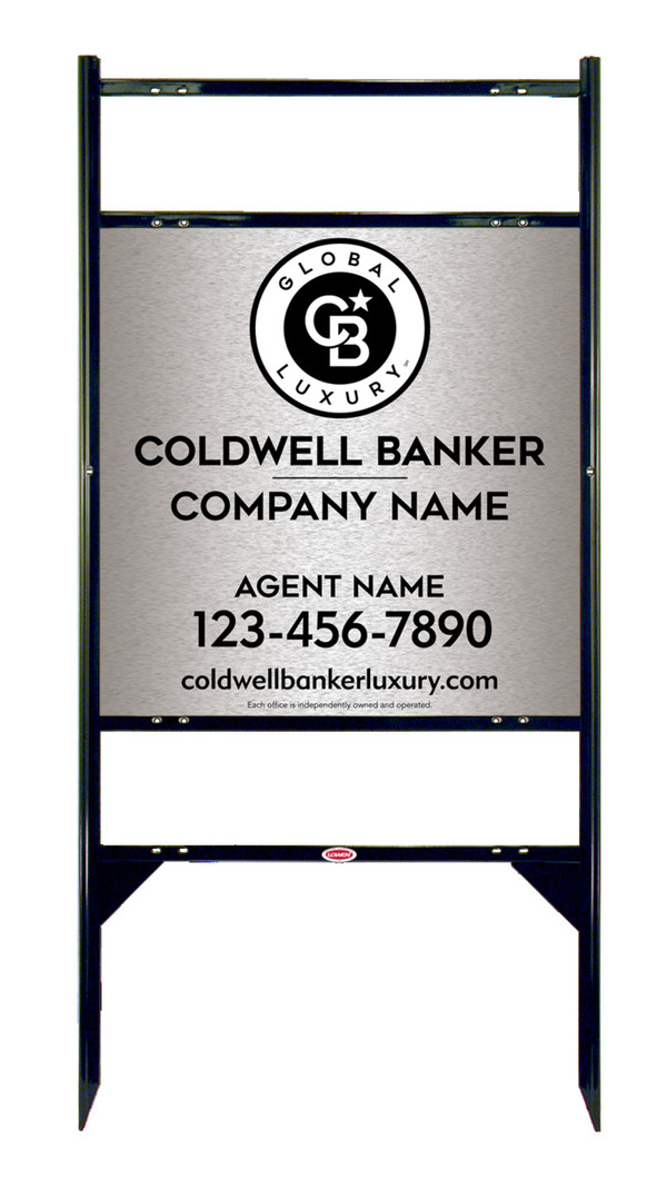 Angle Iron Frame w 2 Rider Inserts and Agent Sign Panel Unit, 24h x 24w, Brushed Aluminum Composite