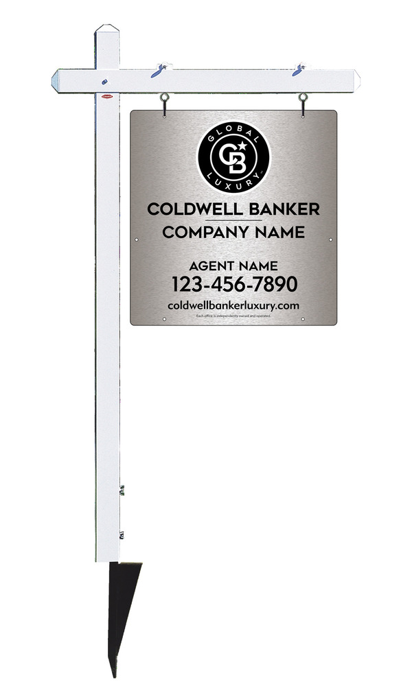 Sign Post and Agent Sign Panel Unit, 25h x 24w, Brushed Aluminum Composite