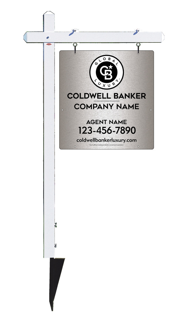 Sign Post and Agent Sign Panel Unit, 25h x 24w, Brushed Aluminum Composite