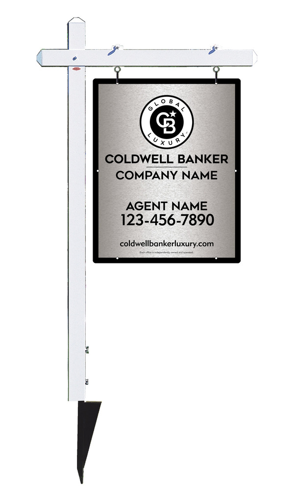Sign Post and Agent Sign Panel Unit, 30h x 24w, Brushed Aluminum Composite