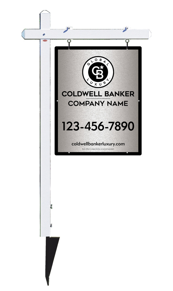 Sign Post and Office Sign Panel Unit, 30h x 24w, Brushed Aluminum Composite