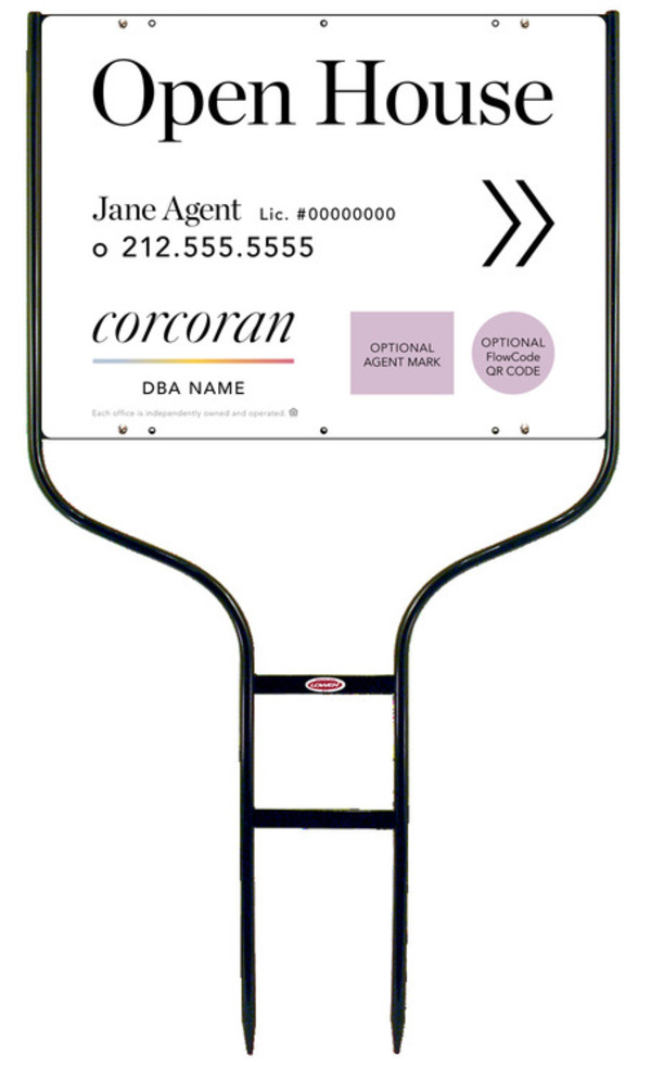 Directional Round Rod Frame and Agent Open House w Team Logo & QR Flowcode Sign Panel Unit, 18h x 24w,Steel