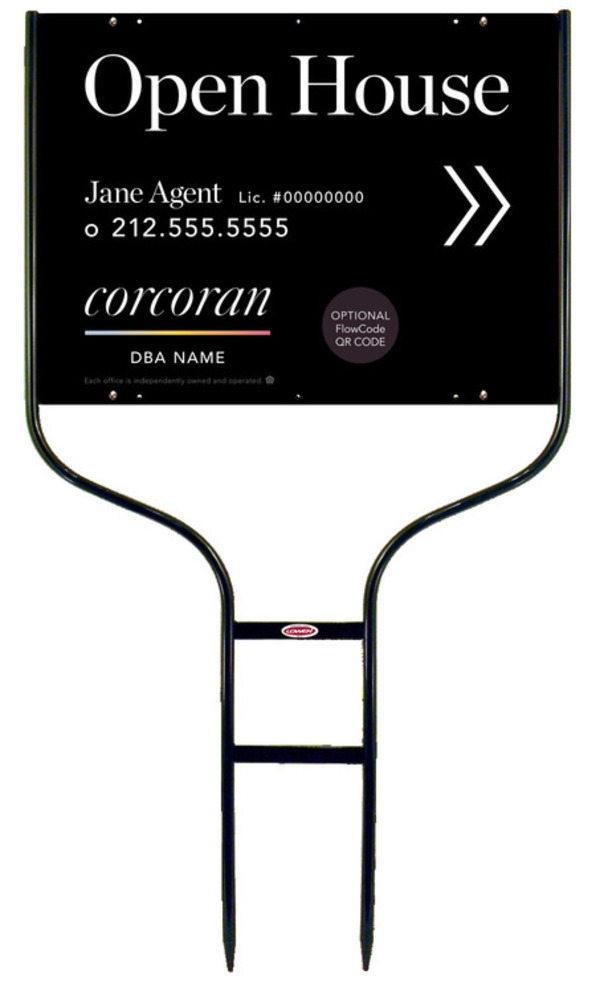 Directional Round Rod Frame and Agent Open House w QR Flowcode Sign Panel Unit, 18h x 24w,Steel