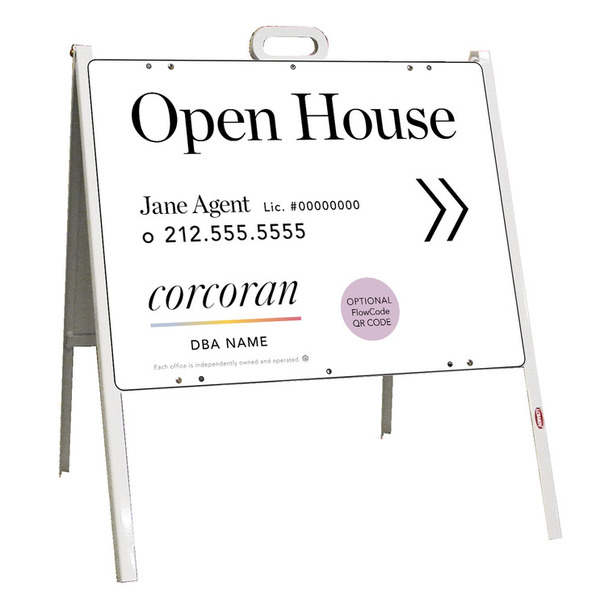 Directional Agent Open House w QR Flowcode A-Frame and Sign Panel Unit, 18h x 24w, Steel