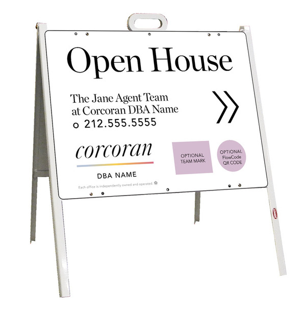 Directional Team Name Open House w Team Logo &QR Flowcode A-Frame and Sign Panel Unit, 18h x 24w, Steel