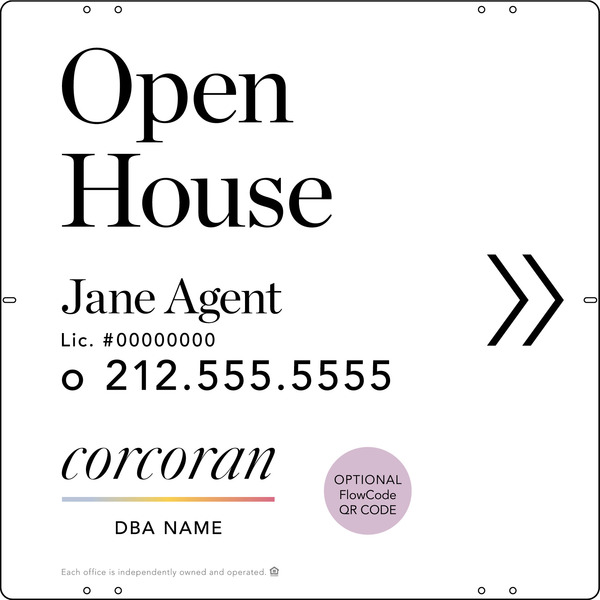 Directional Agent Open House w QR Flowcode Sign Panel, 24h x 24w, Steel