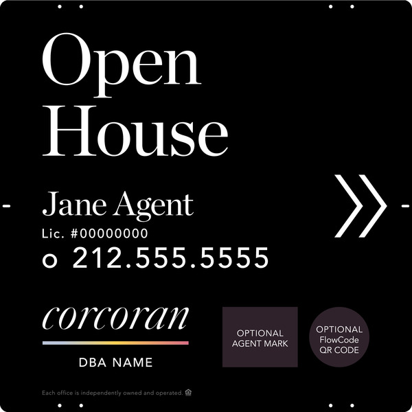 Directional Agent Open House w Logo & QR Flowcode Sign Panel, 24h x 24w, Steel