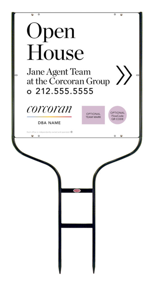 Directional Round Rod Frame and Team Name Open House w Team Logo & QR Flowcode Sign Panel Unit, 24h x 24w,Steel