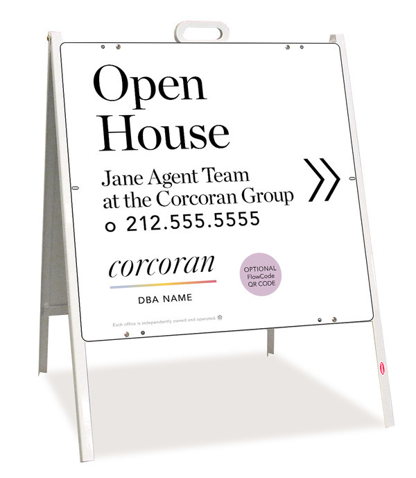 Directional Team Name Open House w QR Flowcode A-Frame and Sign Panel Unit, 24h x 24w, Steel