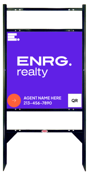 Angle Iron Frame w 2 Rider Inserts and Agent Name & QR Code Sign Panel Unit, 24h x 24w, Steel