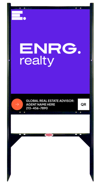 Angle Iron Frame w 1 Rider Inserts and Agent Name & QR Code Sign Panel Unit, 30h x 24w, Steel