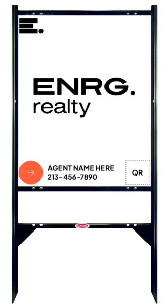 Angle Iron Frame w 1 Rider Inserts and Agent Name & QR Code Sign Panel Unit, 30h x 24w, Steel