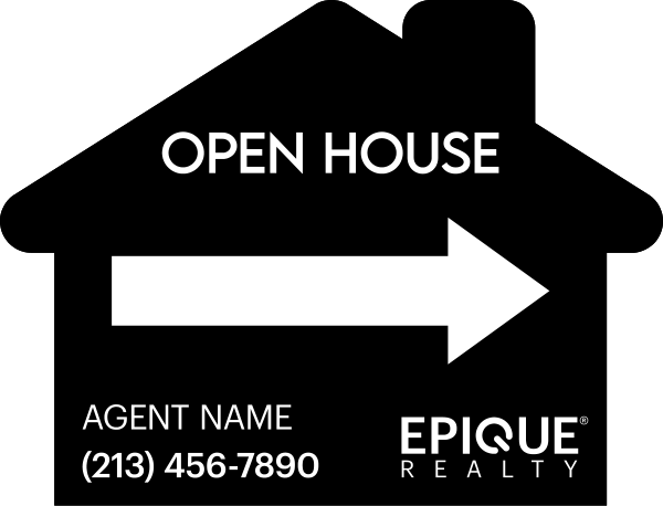 Directional Agent Open House house shape sign Panel, 18h x 24w, 4mm Corrugated Plastic