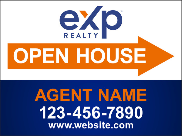 Directional Agent Open House Sign Panel, 18h x 24w, 4mm Corrugated Plastic