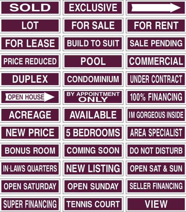 Real Estate Message Sign Rider, 24 GA Steel 6h x 24w