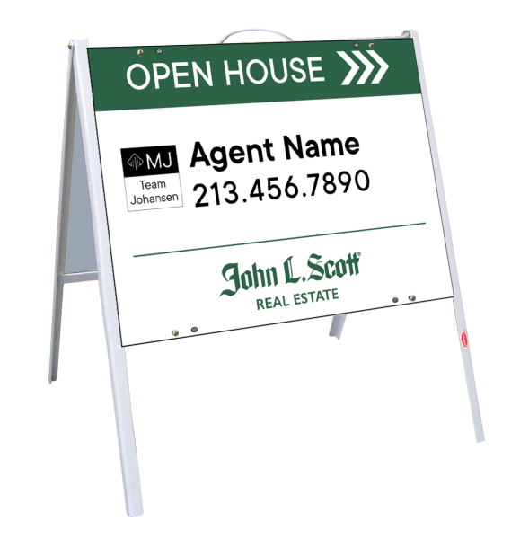 Angle Iron A-Frame and Agent Open House w Team Logo Sign Panel Unit, 18h x 24w, .050 poly