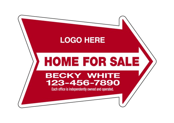 Home For Sale Arrow Shape Sign Panel, 4mm Corrugated Plastic 18h x 24w
