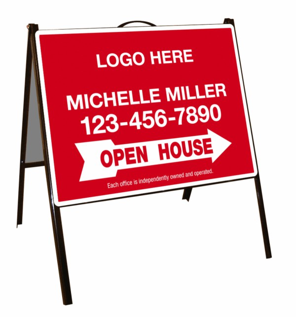 Black Angle Iron A-Frame and open house sign panel unit, .050 polyethylene 18h x 24w