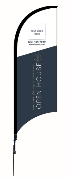 9FT Custom Luxury Open House  w Logo Feather Flag Unit, Printed on both sides