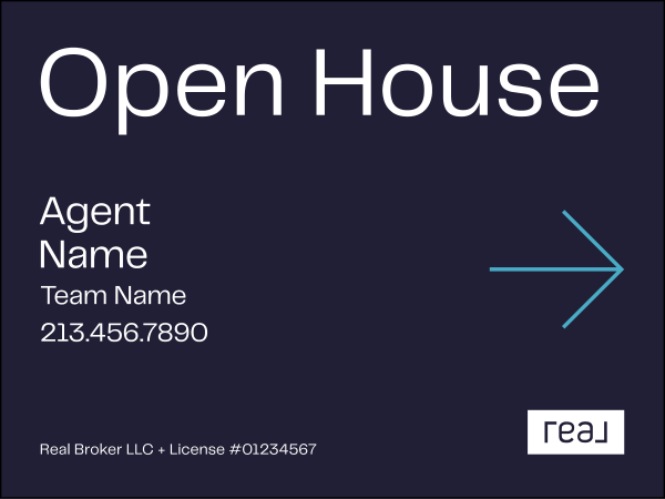 Directional Agent Name w Team Name Open House Sign Panel, 18h x 24w, 4mm Corrugated