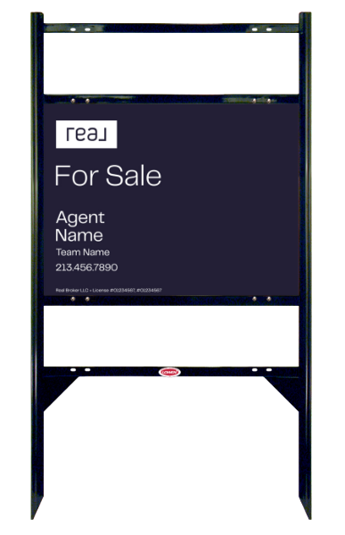 Angle Iron Frame with Two Rider Inserts and For Sale Agent Name Sign Panel Unit, 18h x 24w