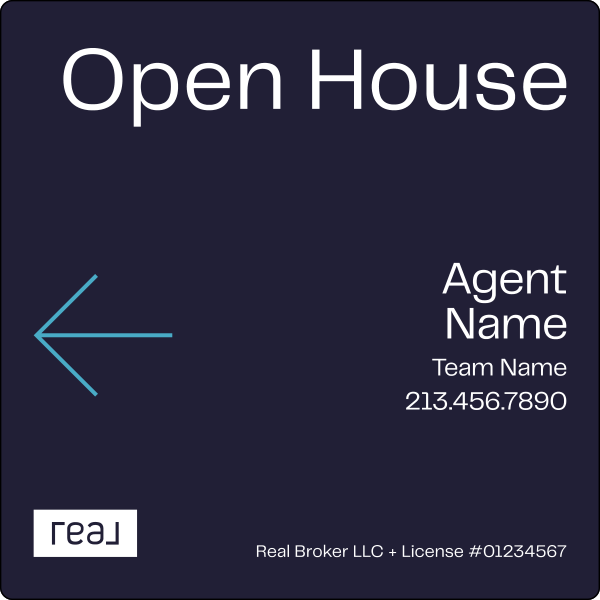 Agent Name w Team Name Open House, SF Sign Panel, 24h x 24, 3MM Aluminum Composite